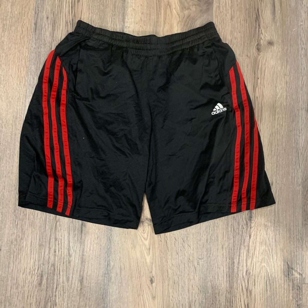 Adidas Men's Athletic Shorts in Black with Red Stripes
